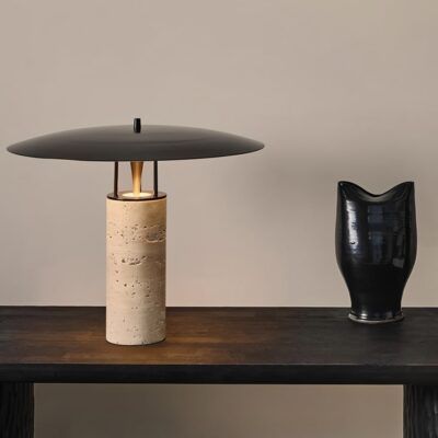 Travertine & Iron Table Lamp