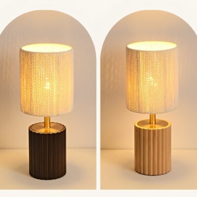 Vintage Wood & Paper Rope Table Lamp