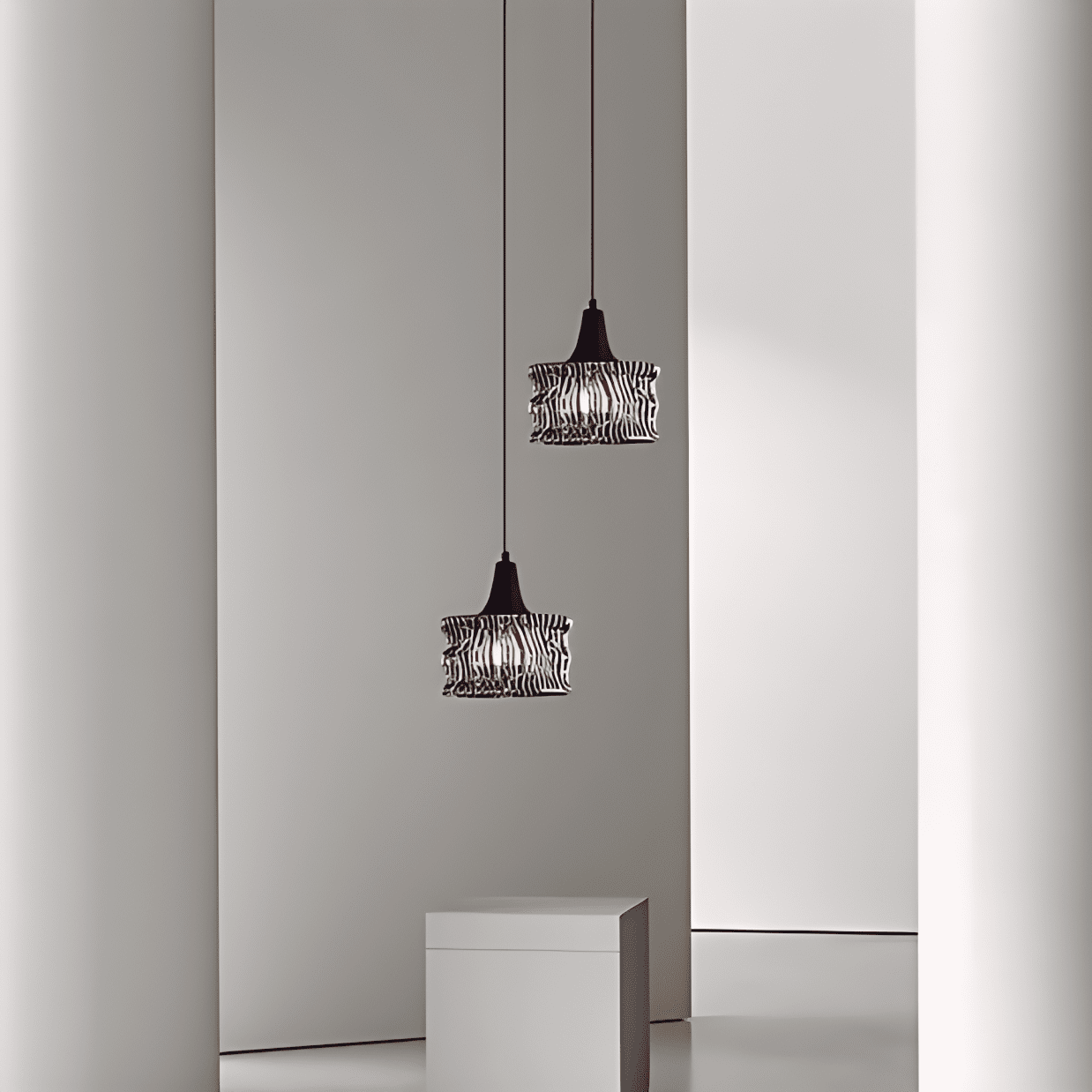 Textured Glass & Iron Chandelier